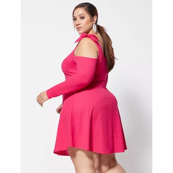 Fashion to Figure Elle Cold Shoulder Dress Pink 2 - Picture 2 of 4